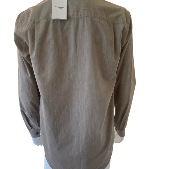 New Theory Mens Rammy Shirt Medium Light Camel H0874507 Button Down 100% Cotton - Picture 2 of 7